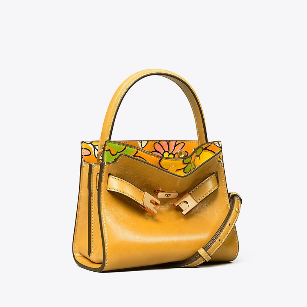 Tory Burch Lee Radziwill Floral-Trim Leather Top-Handle Crossbody